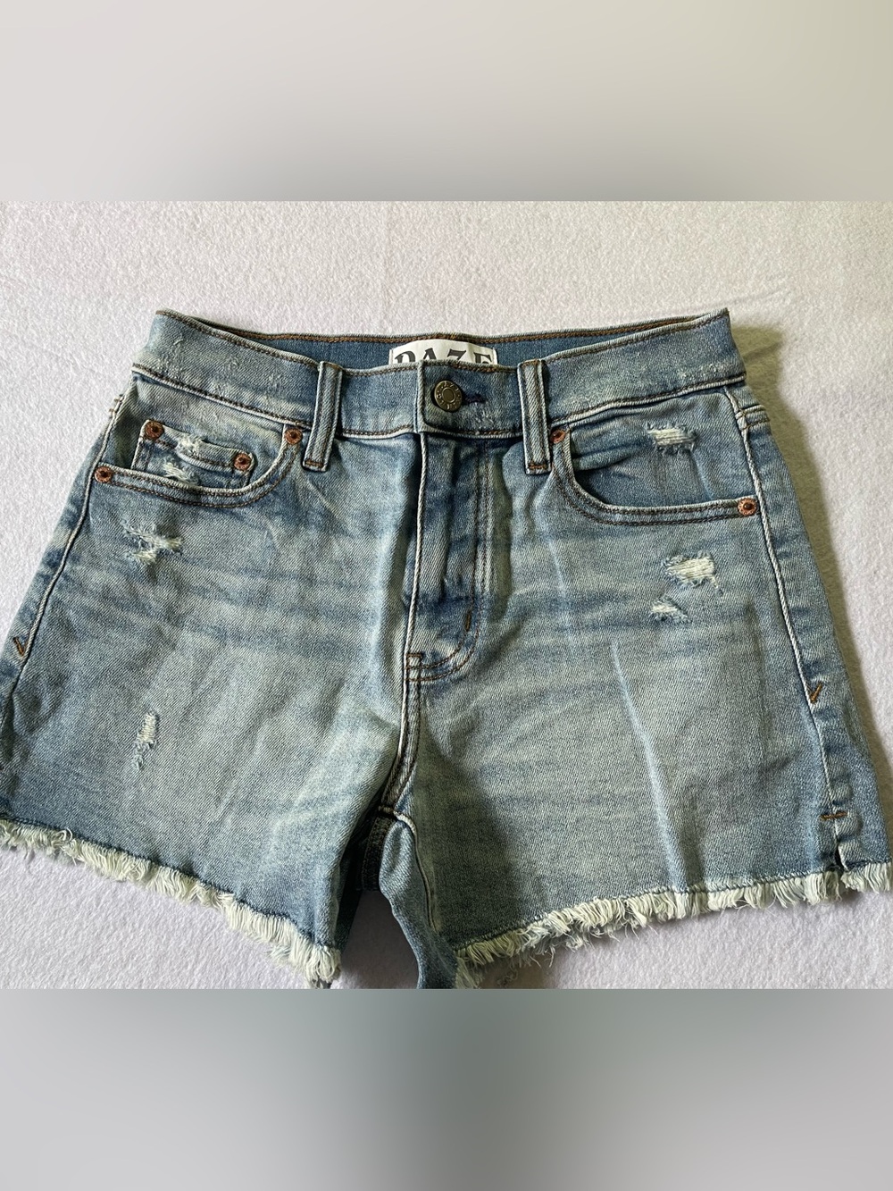 Women’s Light Blue Distressed Denim Jean Shorts - Casual Frayed Hem